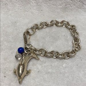 Heavy Sterling Silver chain bracelet w/dolphin